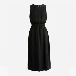 J. Crew Dress Cinched Waist Cupro Midi Sleeveless Classic Black Wedding Career